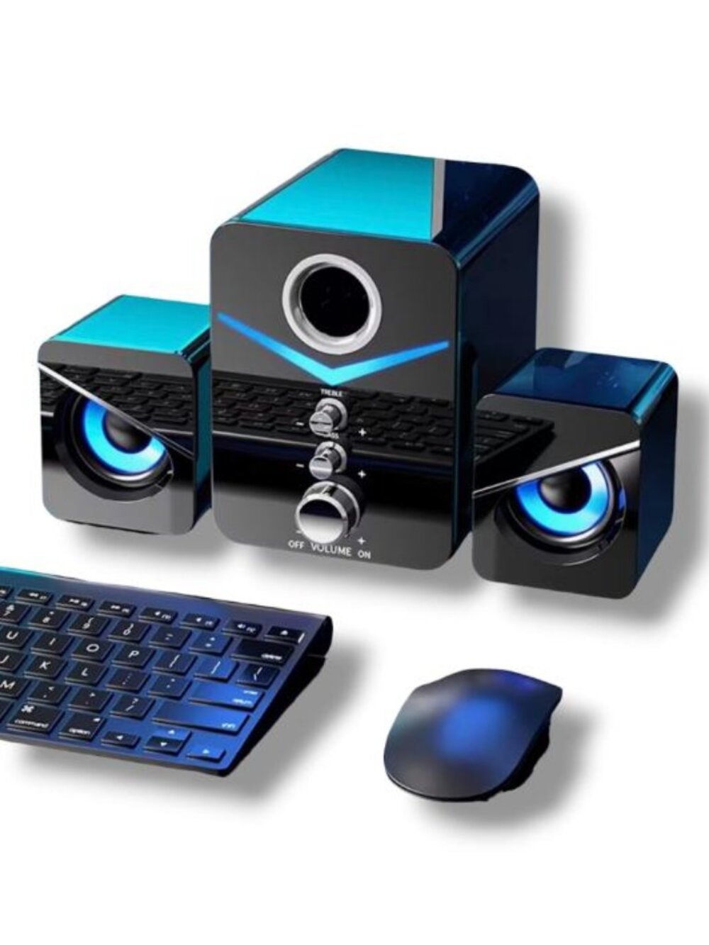 NEW- 3PC 3 in 1 Surround Sound Computer Speakers with Subwoofer, LED Light